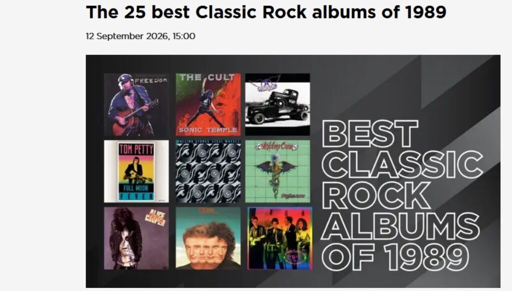Anteprima: La classifica dei 25 migliori dischi classic rock del 1989 secondo il magazine Radio X