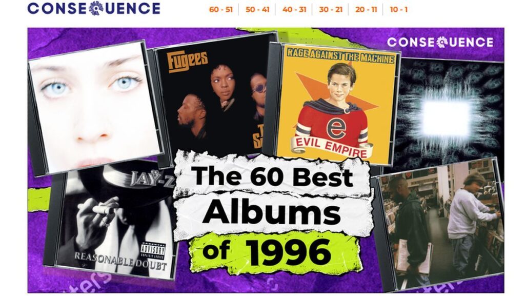 Anteprima: La classifica dei 60 migliori dischi del 1996, secondo Consequence